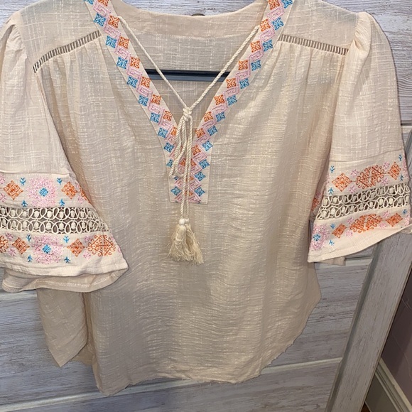 Beige Embroidered and Tasseled Blouse - Picture 7 of 7